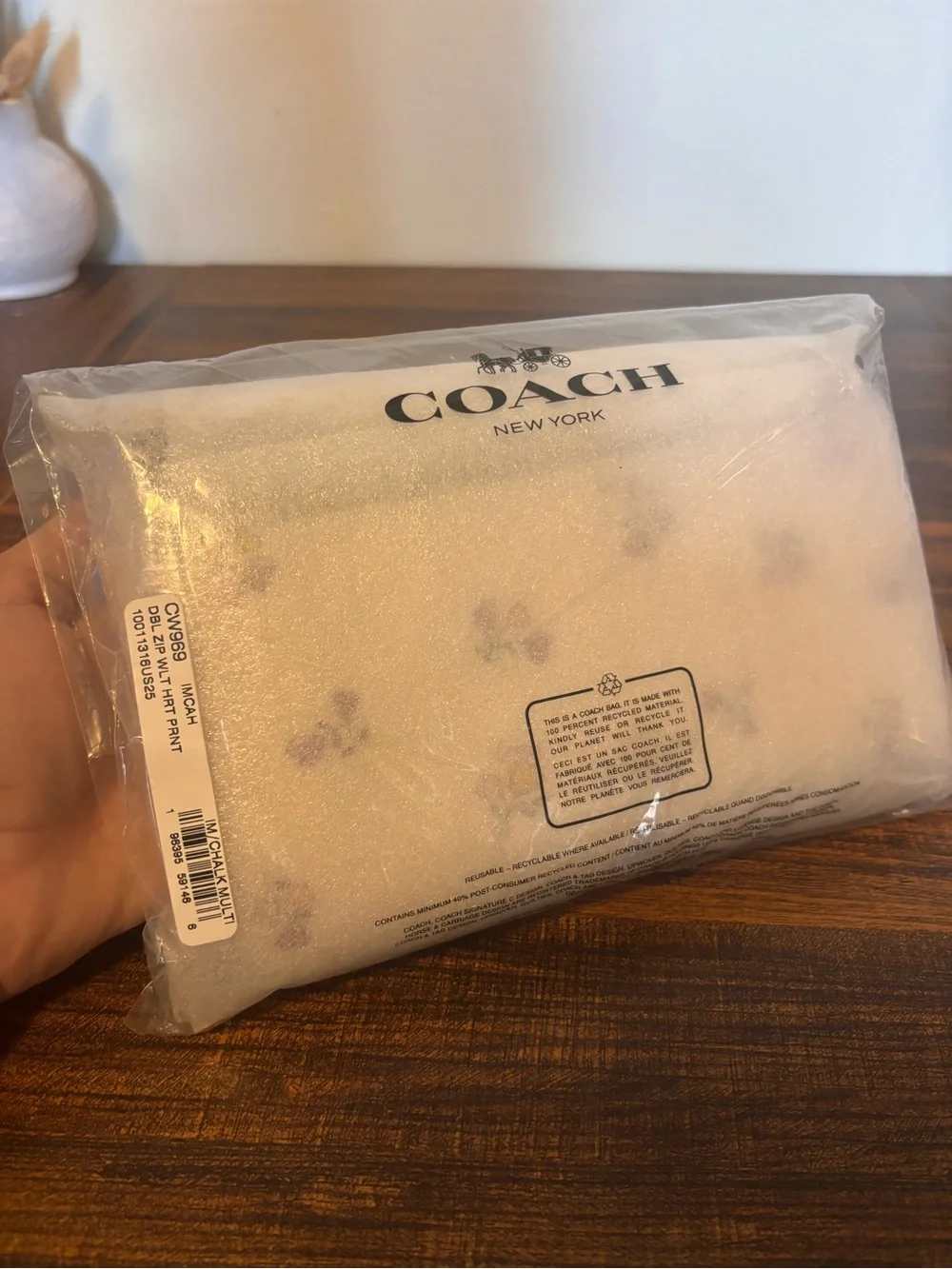 Coach Pink Floral Double Zip Wristlet with Gold Logo